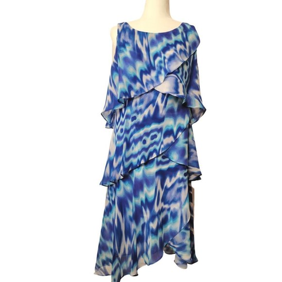 J.R. Nites by Carol Lin - Tiered Blue Women's Dress - Size 12 - Picture 1 of 5